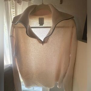 100% cashmere cream quarter zip pullover size M